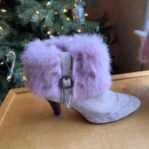 MOMO Pink leather ankle booties with fur. Made in Spain. Size: 5 (35)